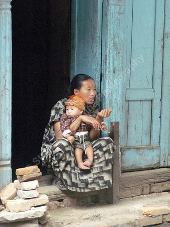 Mother and Baby Ponder Life, Kathmandu, Nepal